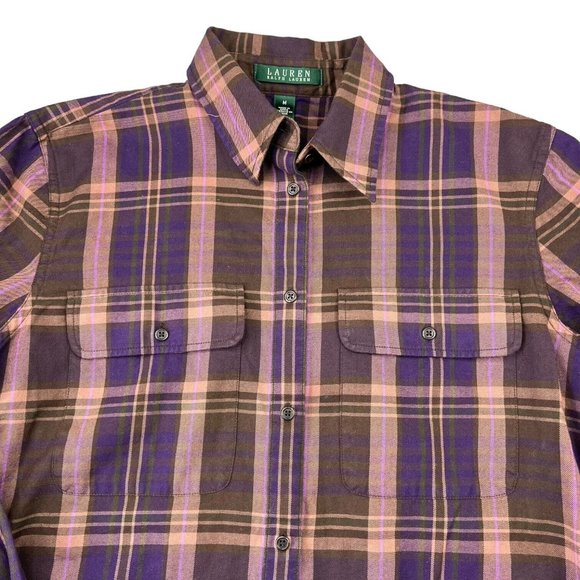 Lauren Ralph Lauren Womens Button Up Shirt Size Medium Purple‎ Plaid Long Sleeve - Picture 3 of 7